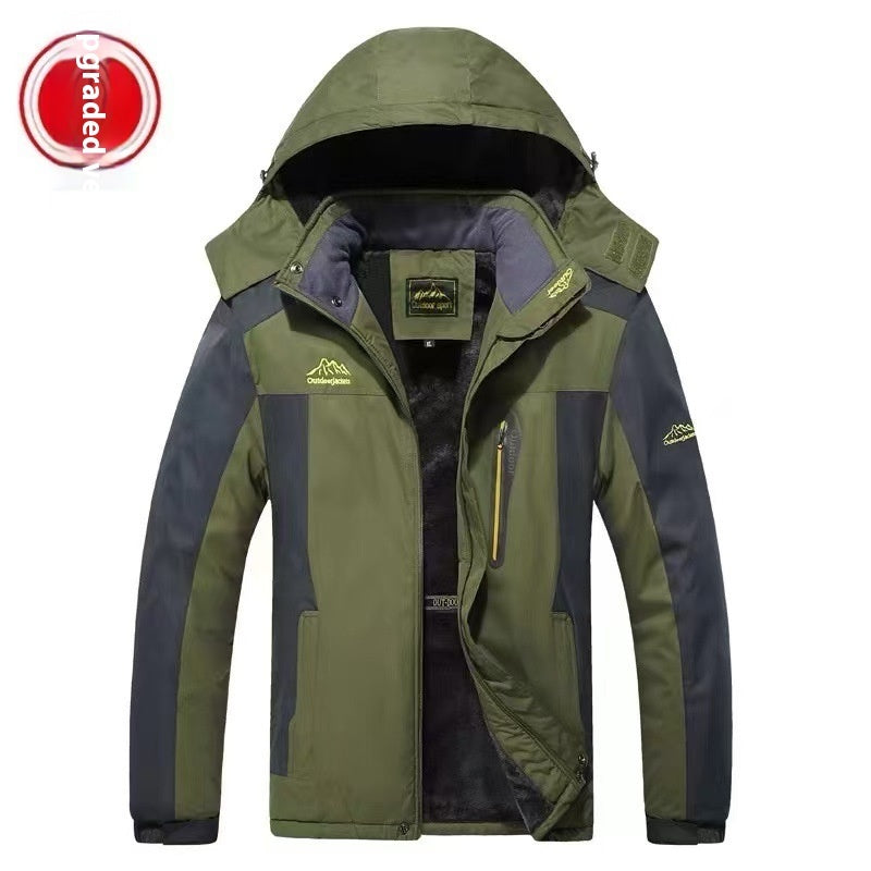 Winter Hooded Jacket Fashion Casual Warm Fleece Coat Windproof Rainproof Parka Windbreaker Men's Top