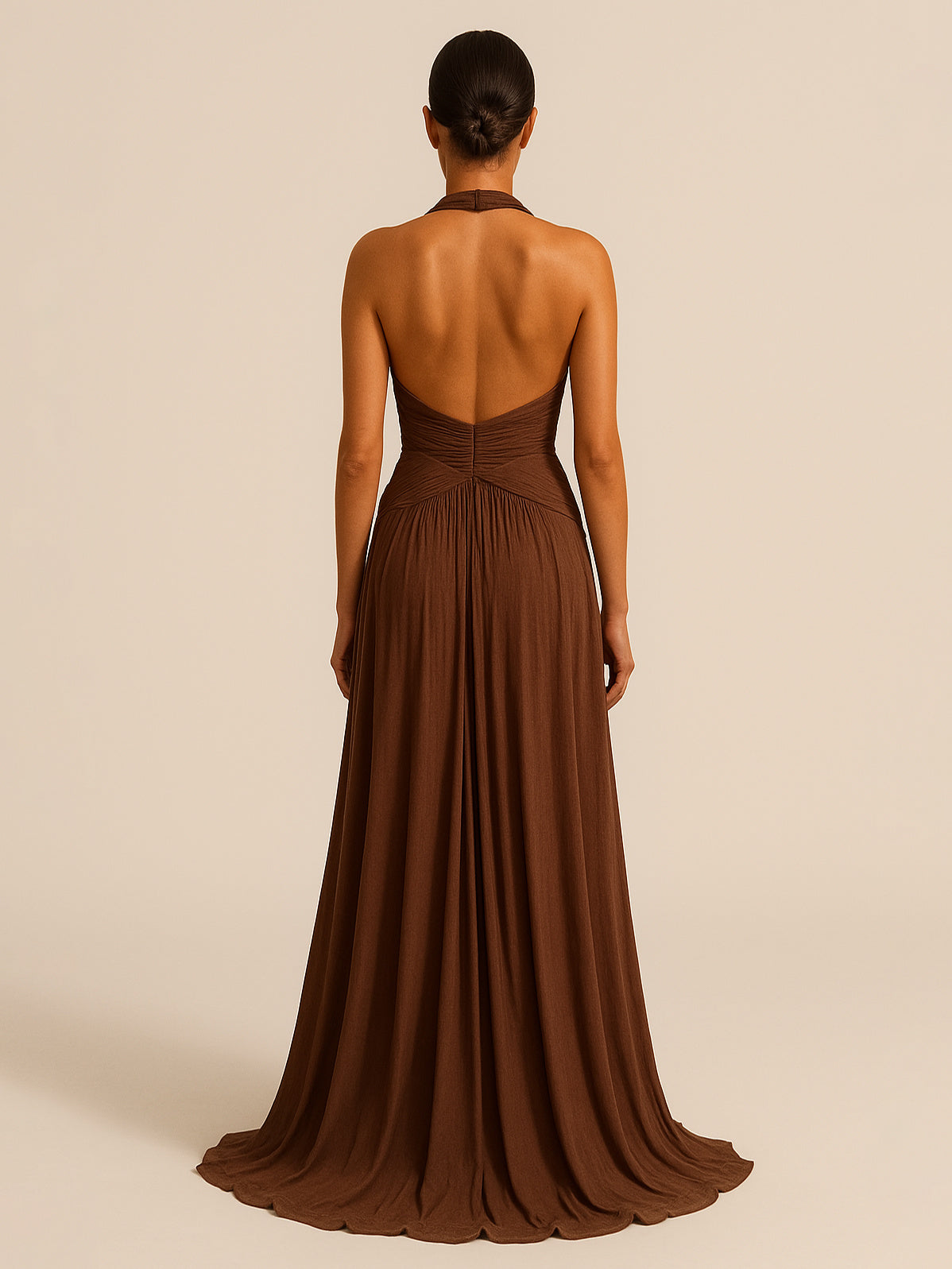 Brown Halter Back Maxi Dress