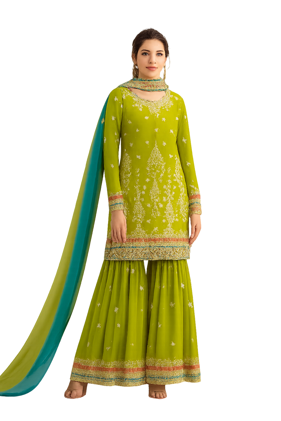 Women Designer Embroidery Kurta Set-Green (Size-S) | D302