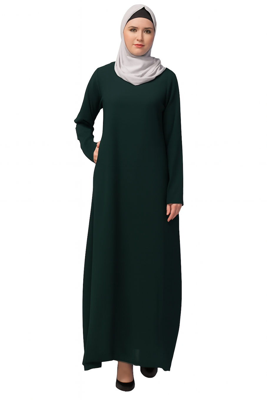 Women's Inner Abaya Dress With Side Pocket-Dark Green (Size-L)