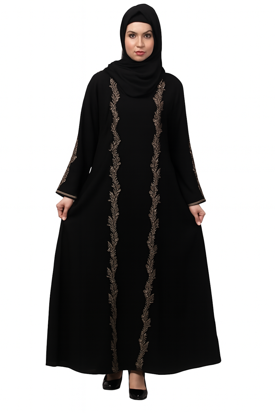 Women stylish emroideed A-Line abaya burka-Black (Size-5XL)
