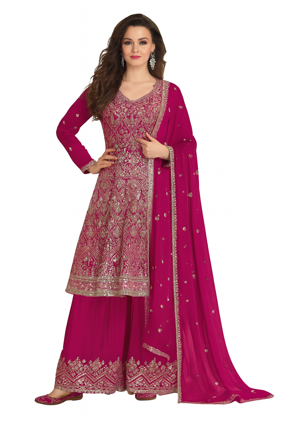 Women Embroidery Kurta Set-Rani Pink (Size-3XL) | D291