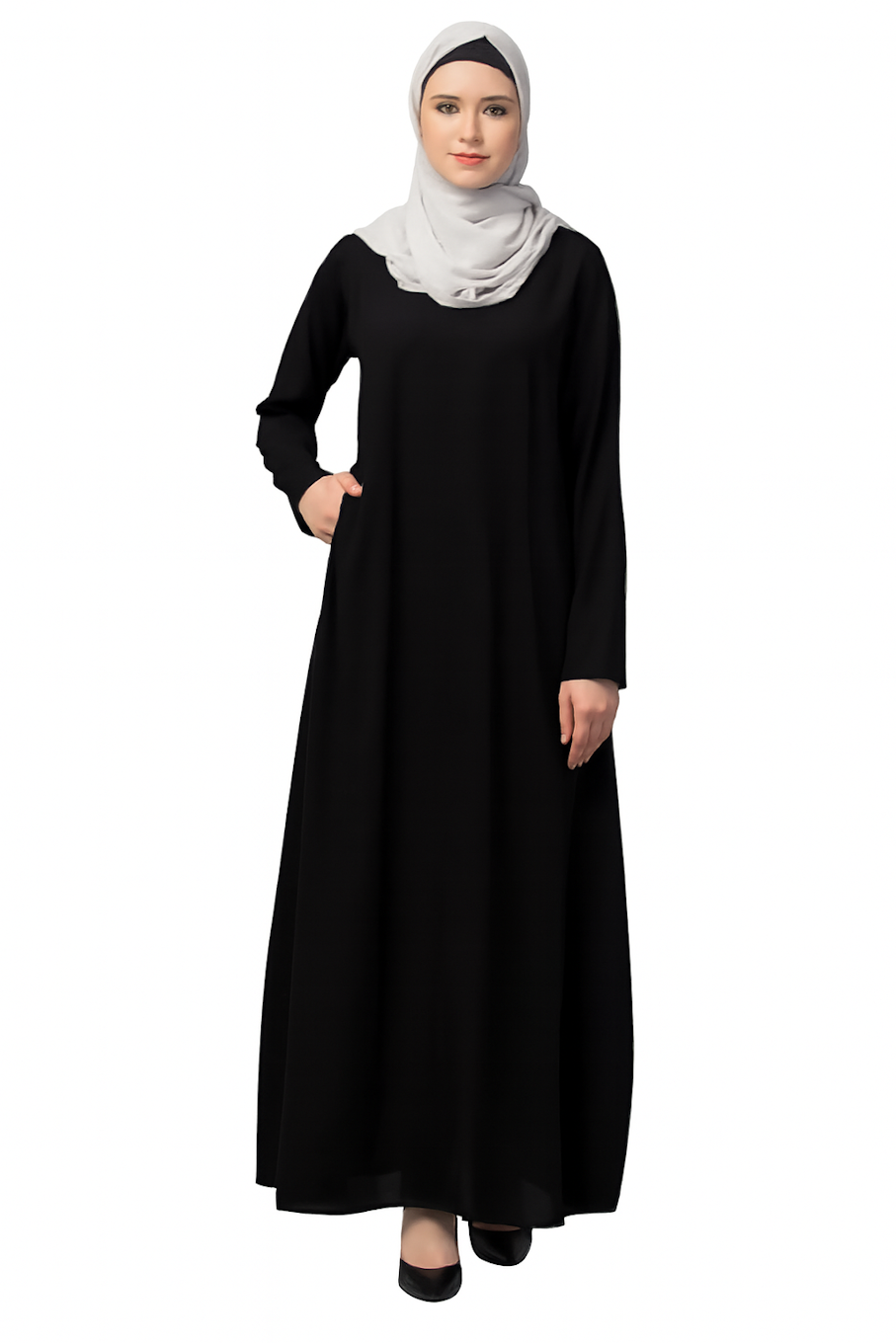 Women's Inner Abaya Dress With Side Pocket-Black (Size-M)